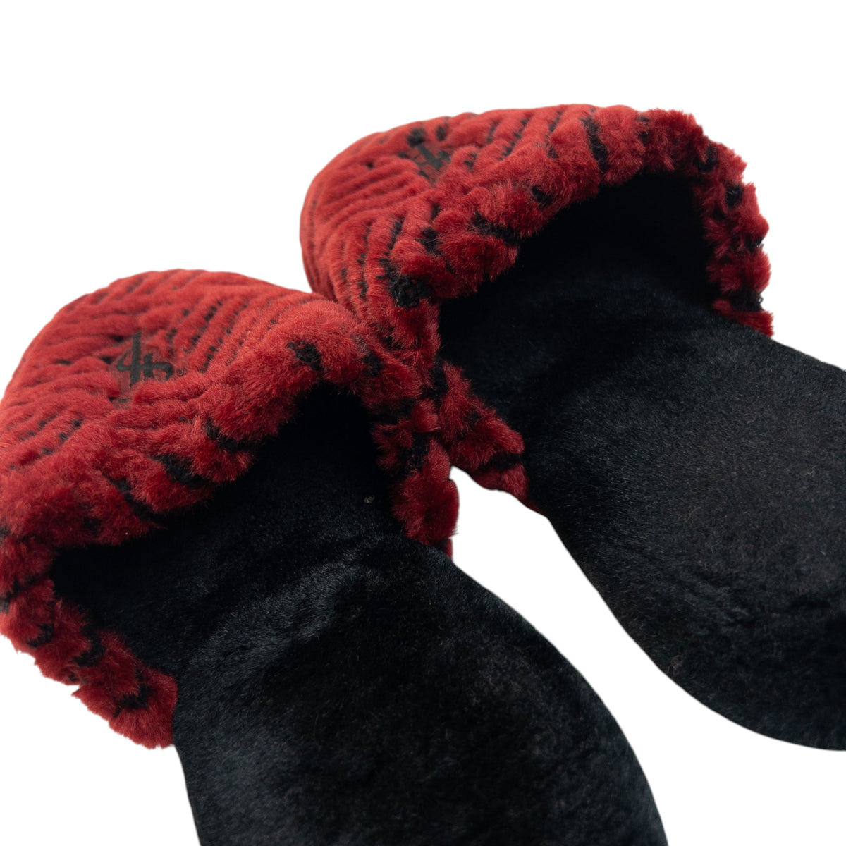 Vintage 80s YSL Yves Saint Laurent Embroidered Fur Slippers Womens Size 6