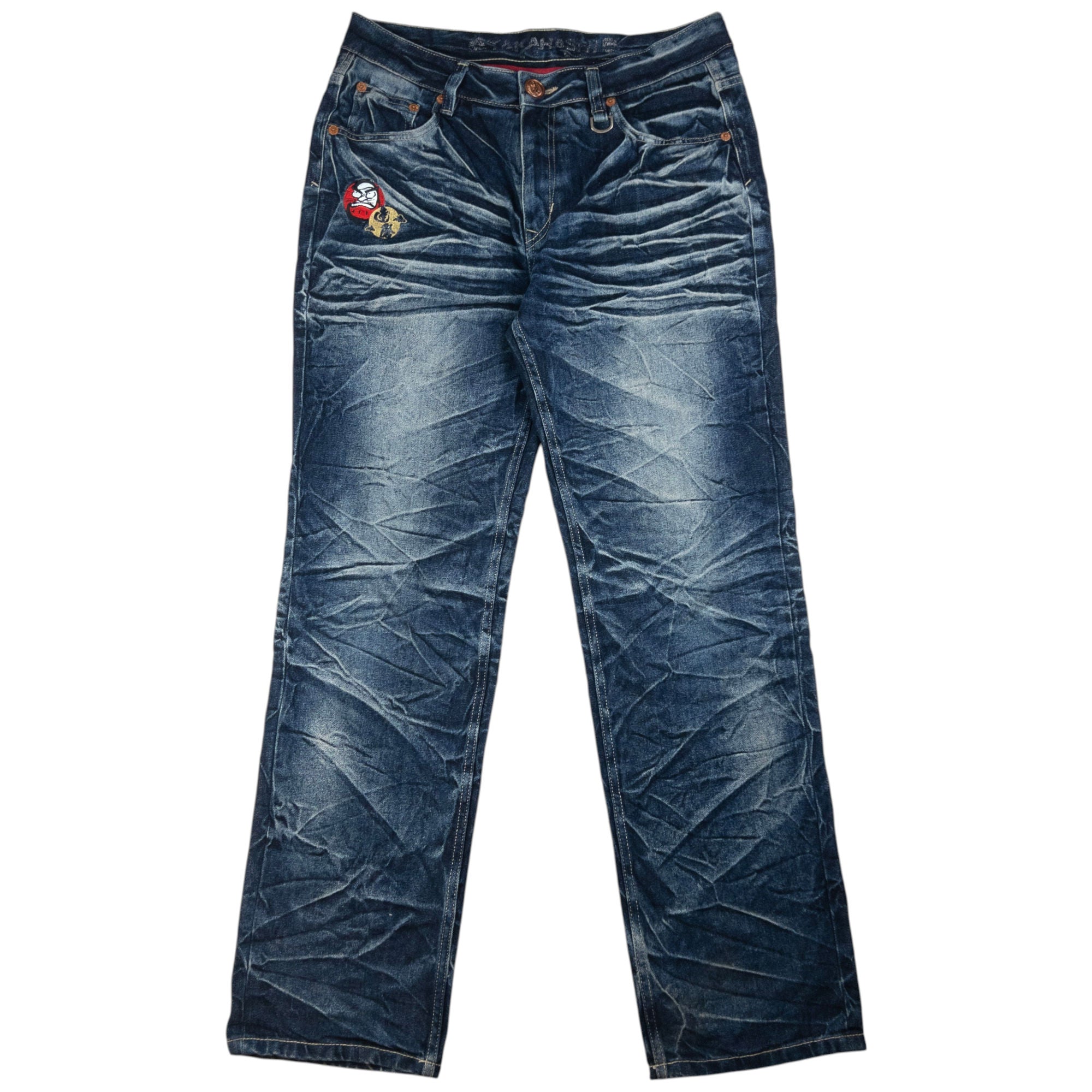 Vintage Big Train Embroidered Pocket Japanese Denim Jeans Size W36