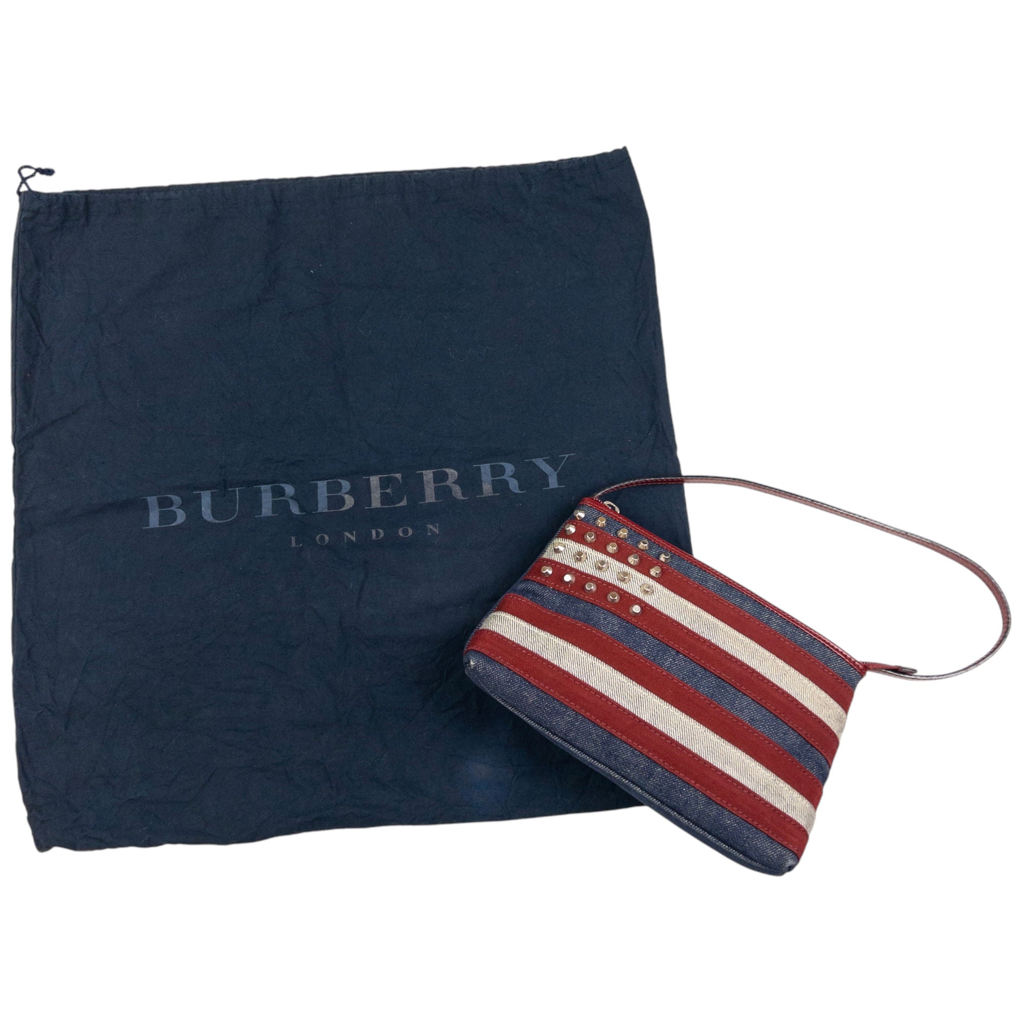 Vintage Burberry Studded Denim Flag Shoulder Bag