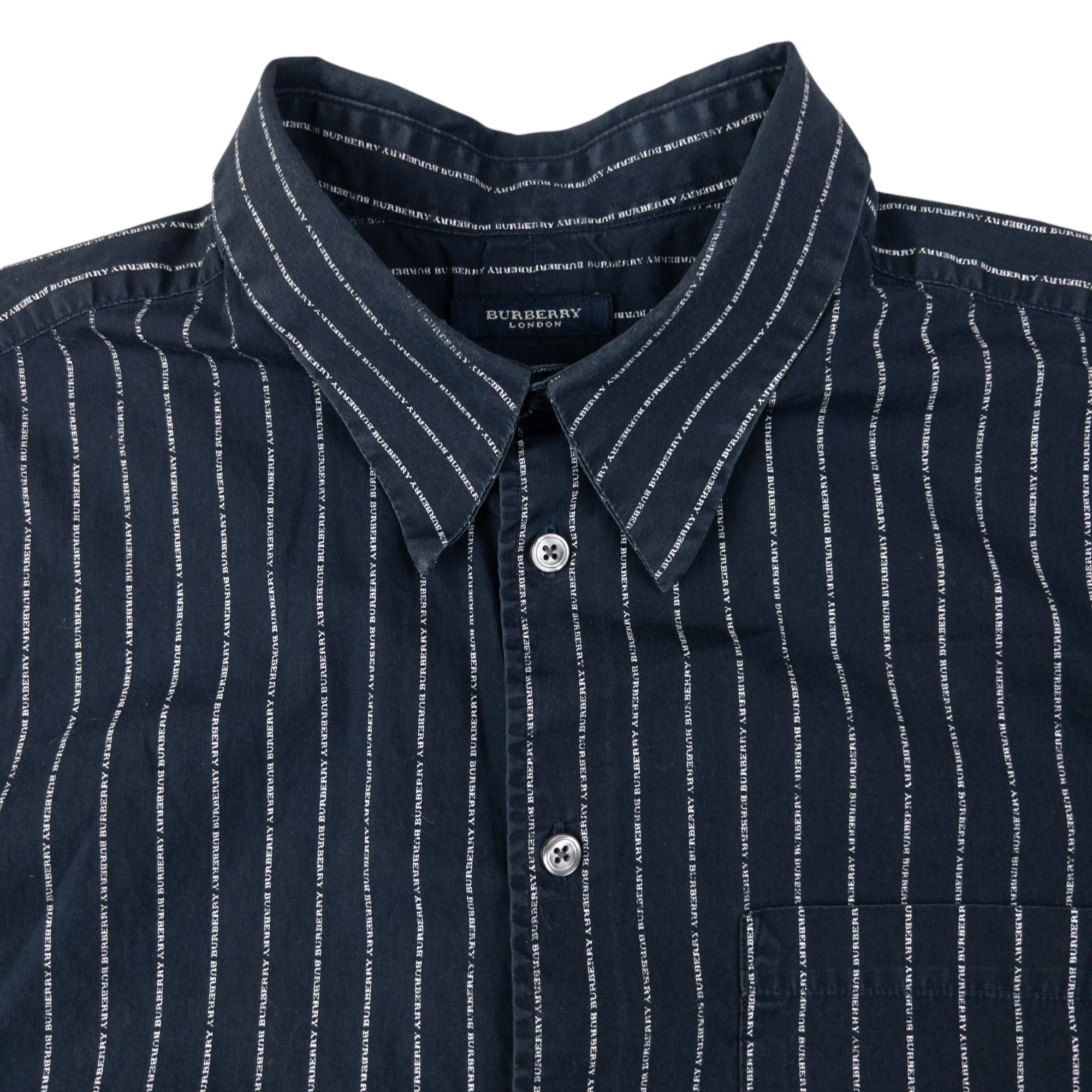 Vintage Burberry Text Stripe Short Sleeve Button Up Shirt Size XL