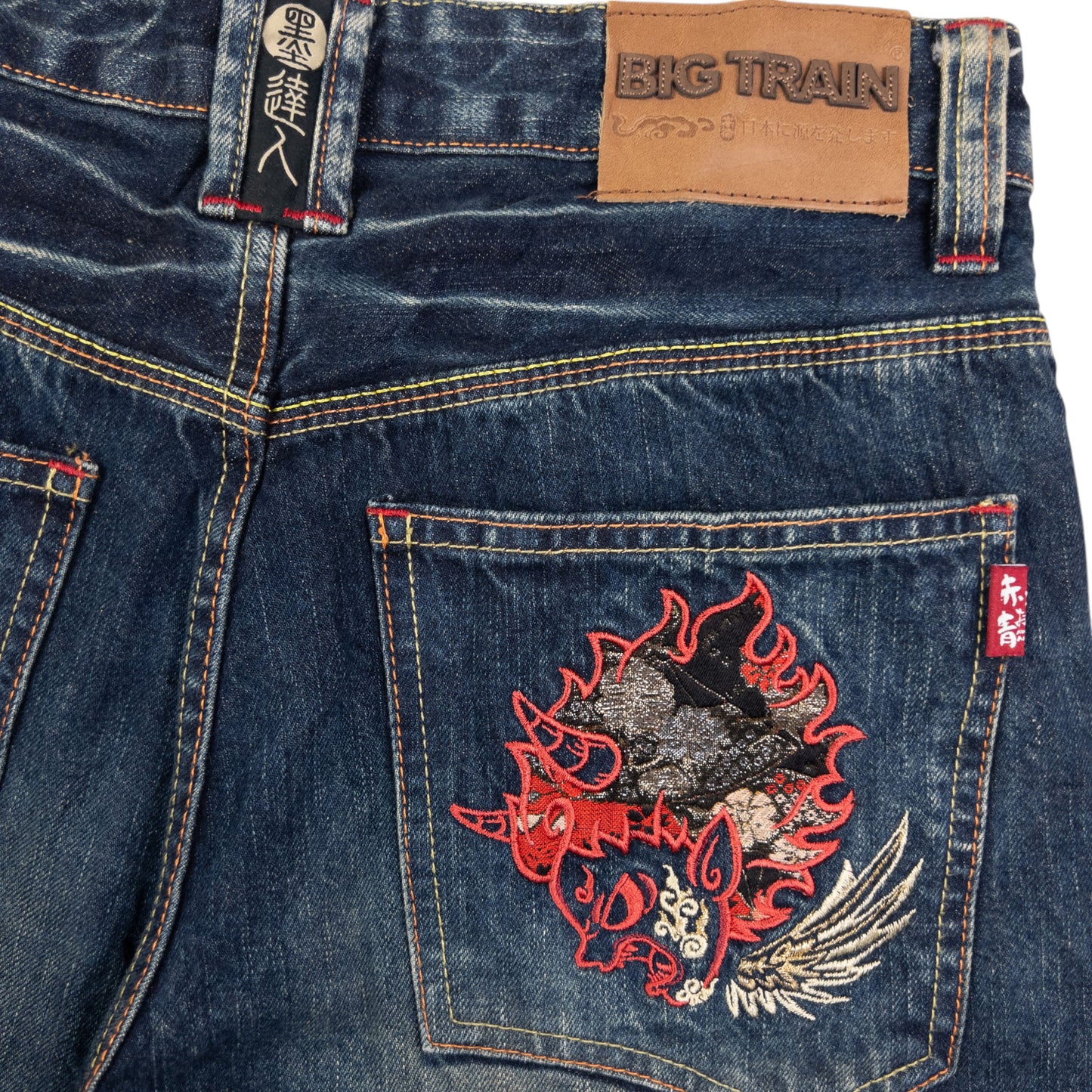 Vintage Big Train Embroidered Devils Japanese Denim Jeans Size W31