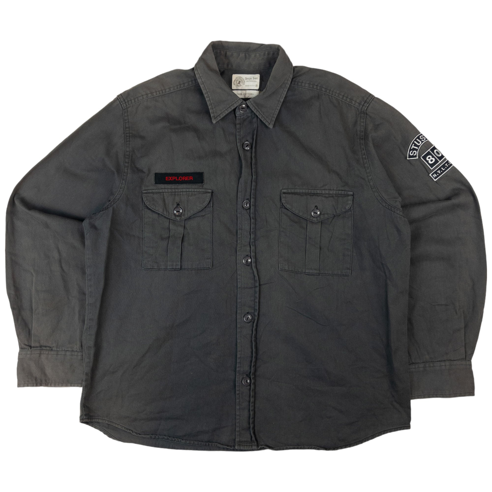 Stussy グレー ポケット付きシャツ Lサイズ