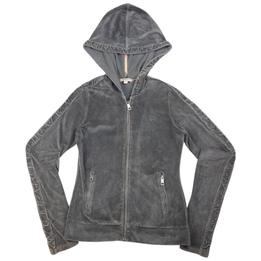 Vintage Burberry Ruched Velour Zip Up Hoodie & Joggers Set Womens Size S