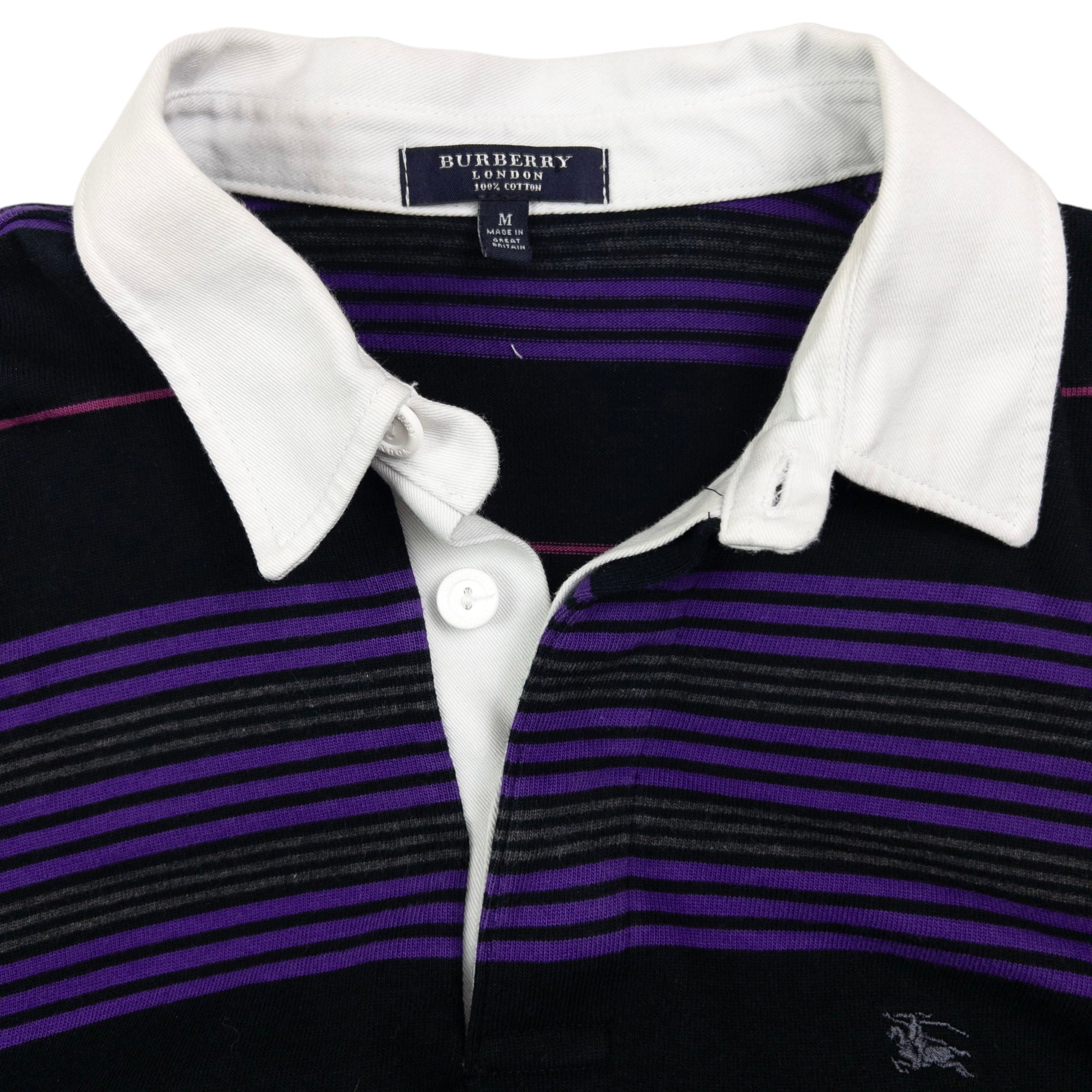 Vintage Burberry Striped Long Sleeve Rugby Polo Shirt Size M