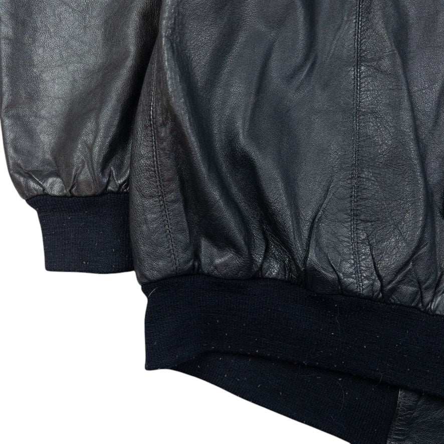 Vintage Burberry Nova Check Lined Leather Bomber Jacket Size L