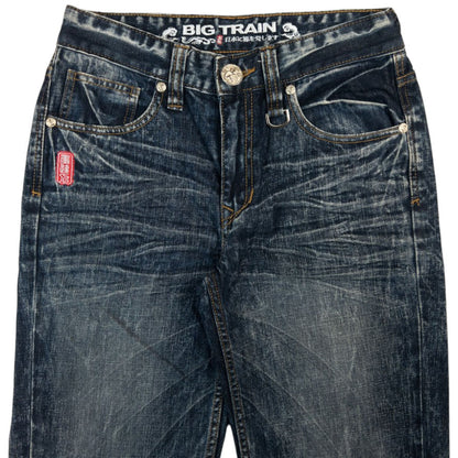 Vintage Big Train Embroidered Wave Japanese Denim Jeans Size W29