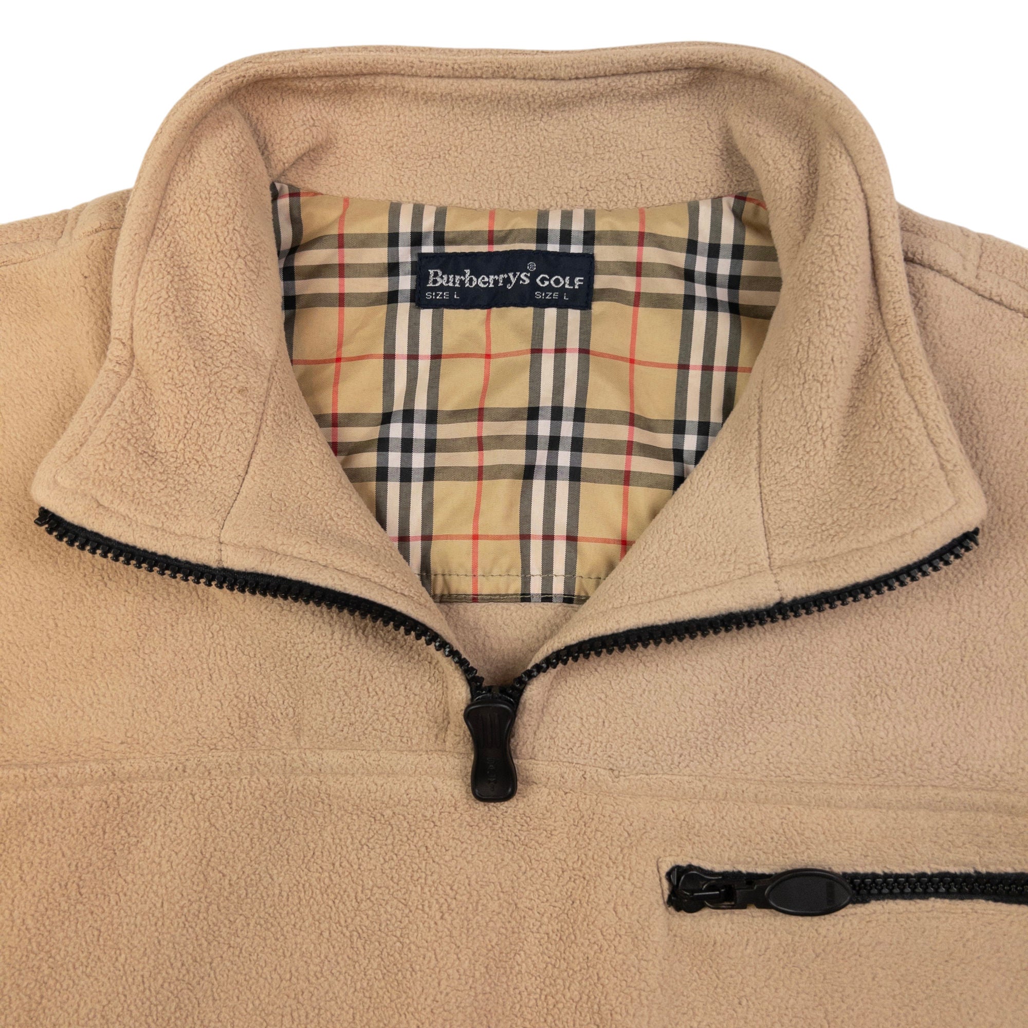 Vintage Burberry Golf Nova Check Lined Q Zip Fleece Sweatshirt Size L