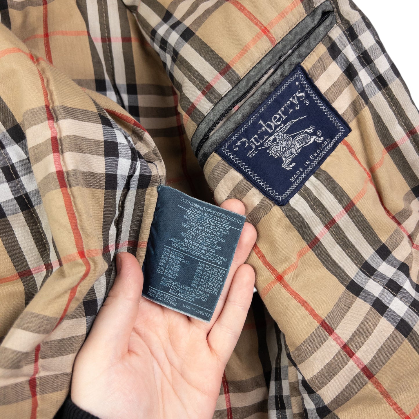 Vintage Burberry Nova Check Lined Leather Duffle Jacket Size XL