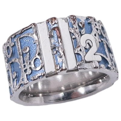 Vintage 2000s Dior Trotter Monogram Logo Band Ring in silver, blue accent colour