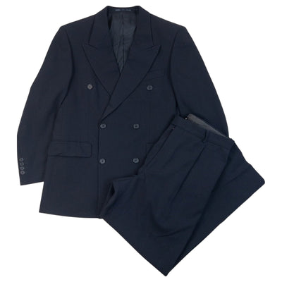 Vintage 90s YSL Yves Saint Laurent Navy Double Breasted Wool Suit, double breasted jacket