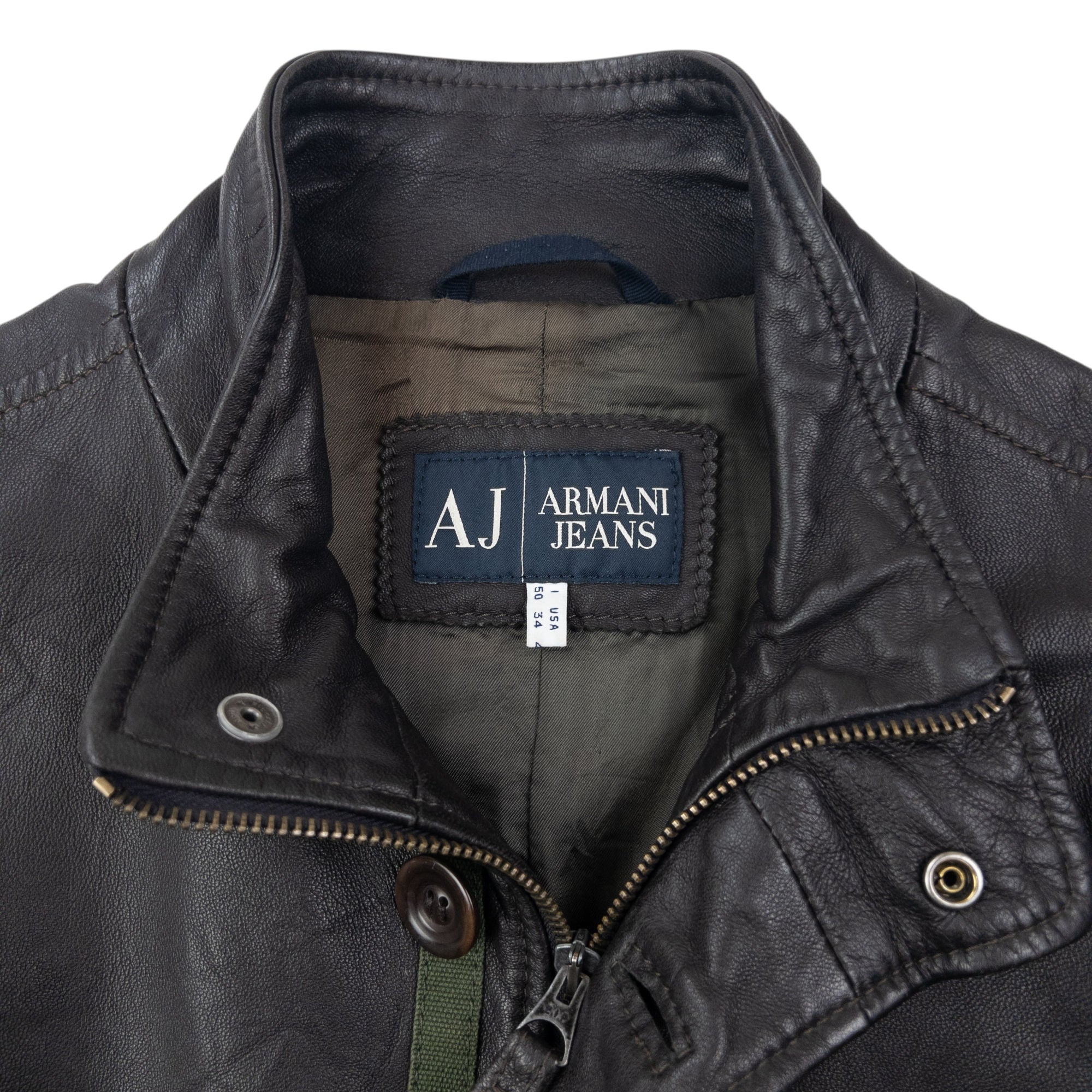 Vintage 2000s Armani Jeans Zip Up Leather Jacket Size L