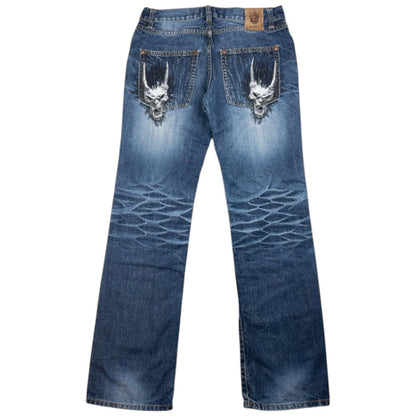 Vintage Oniarai Embroidered Monster Japanese Denim Jeans Size W32