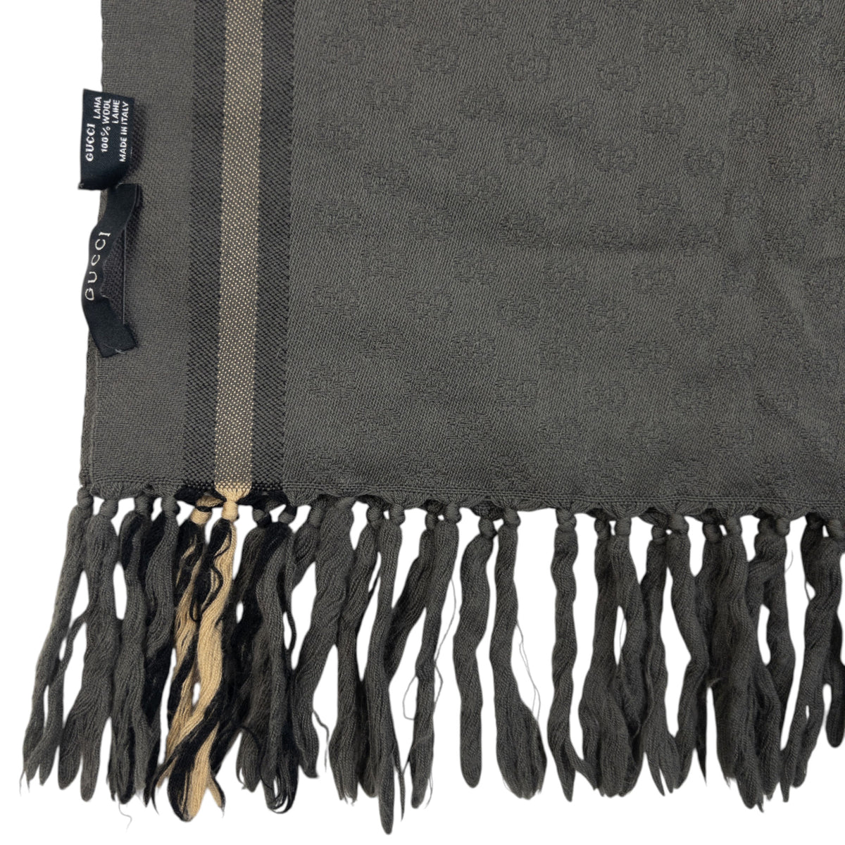 Vintage 2000s Gucci Monogram Wool Tassel Scarf