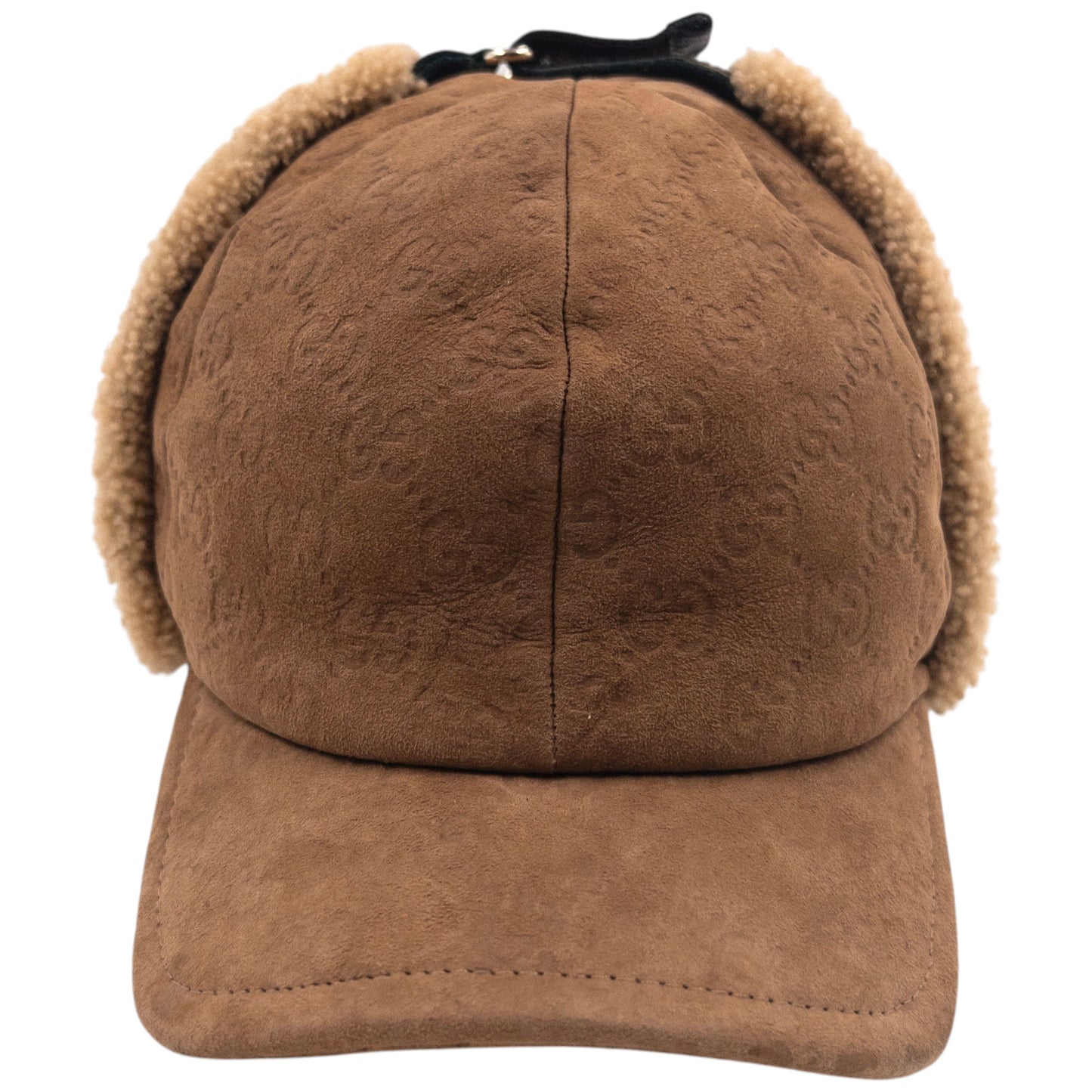 Vintage 2000s Gucci Fleece Lined Monogram Suede Trapper Hat Size L