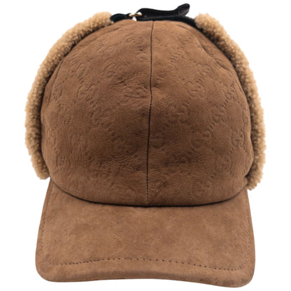 Vintage 2000s Gucci Fleece Lined Monogram Suede Trapper Hat Size L