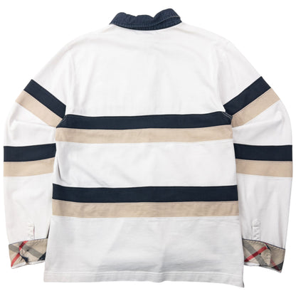 Vintage Burberry Striped Long Sleeve Rugby Polo Shirt Size S