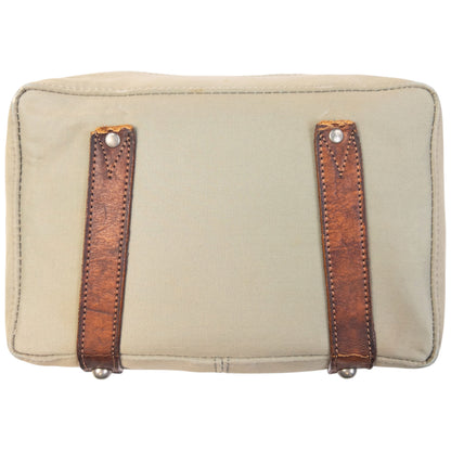 Vintage 2000s Comme Des Garçons Wash Bag in grey, brown leather contrast detail
