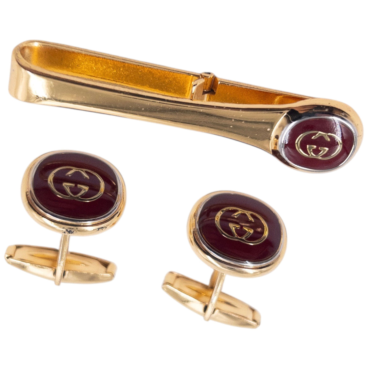 Vintage 90s Gucci Logo Cufflinks & Tie Clip