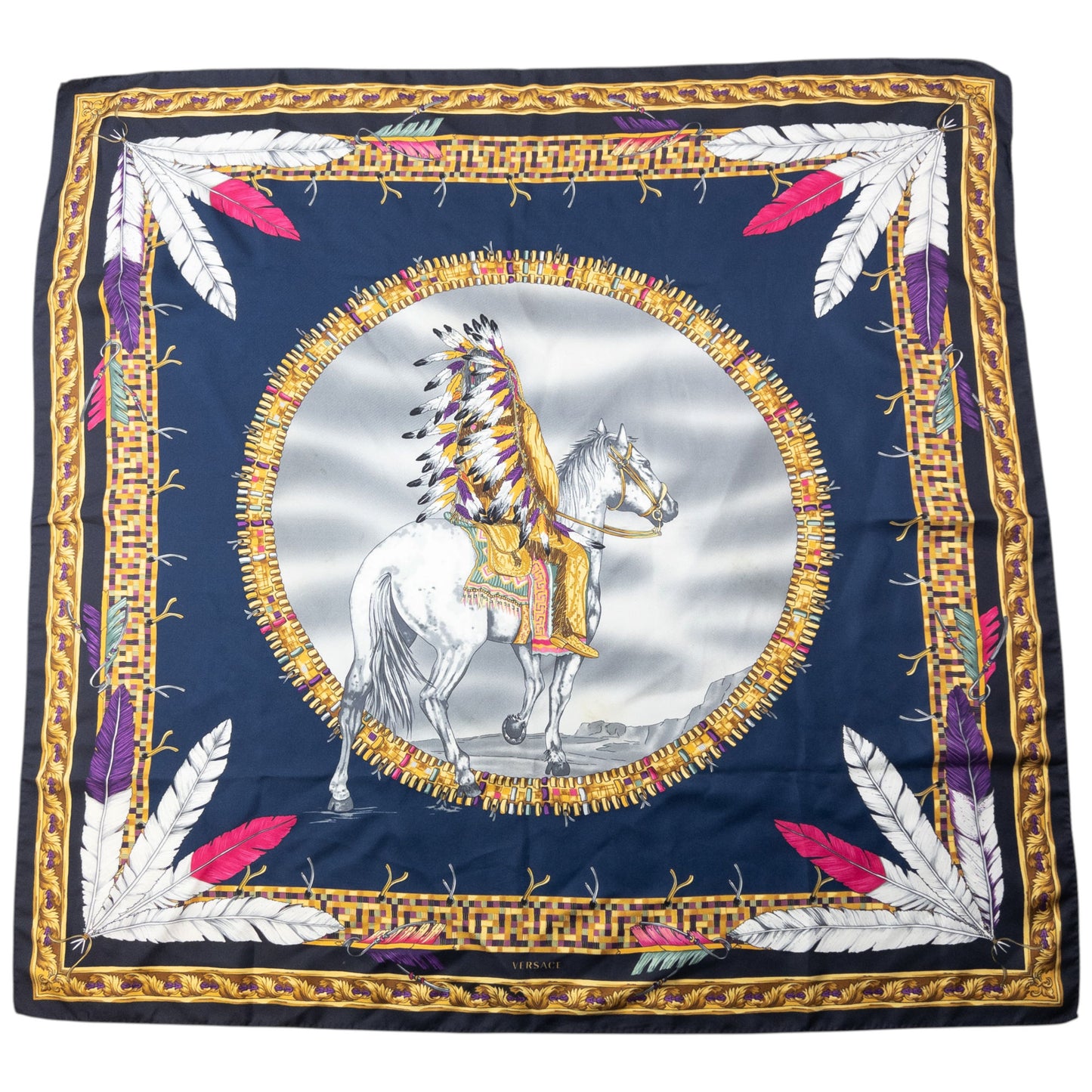 Versace Native American Print Silk Scarf