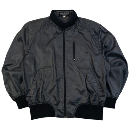 Vintage 90s Issey Miyake Skyline Zip Up Jacket in grey (nylon 100%), stripe stitch detail