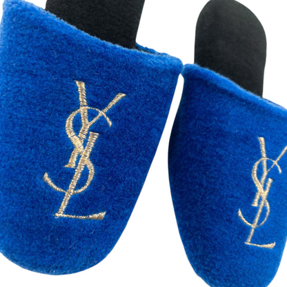Vintage 80s YSL Yves Saint Laurent Embroidered Fleece Slippers Womens Size 6