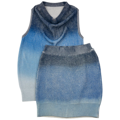 Vintage 80s Issey Miyake Gradient Knit Top & Skirt Set Womens Size M