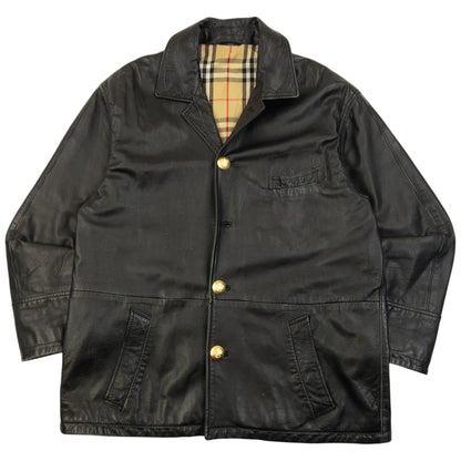 Vintage 2000s Burberry Nova Check Lined Leather Jacket Size M