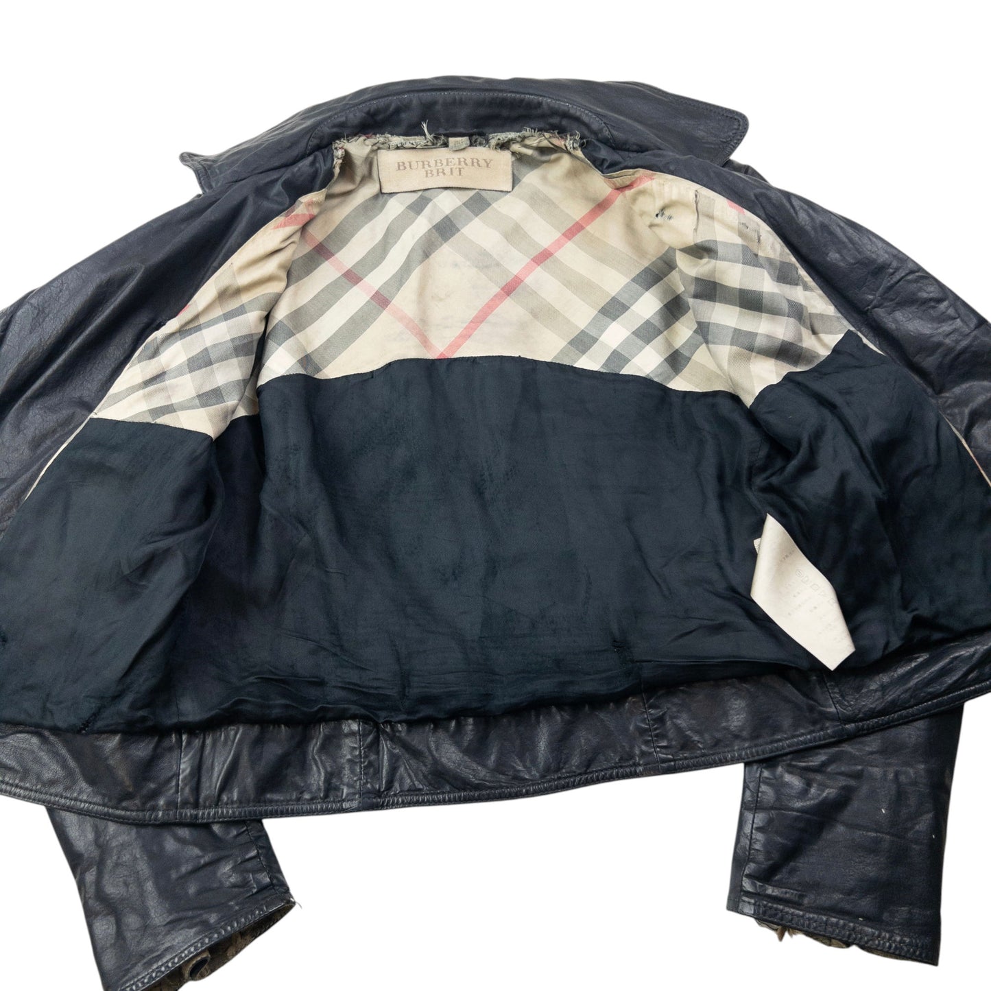 Vintage Burberry Brit Cropped Leather Jacket Womens Size M