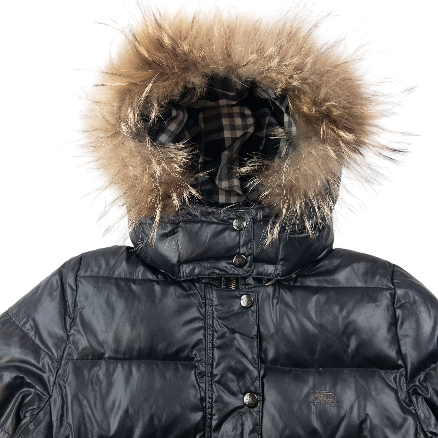 Vintage 2000s Burberry Blue Label Fur Hood Puffer Jacket Womens Size M