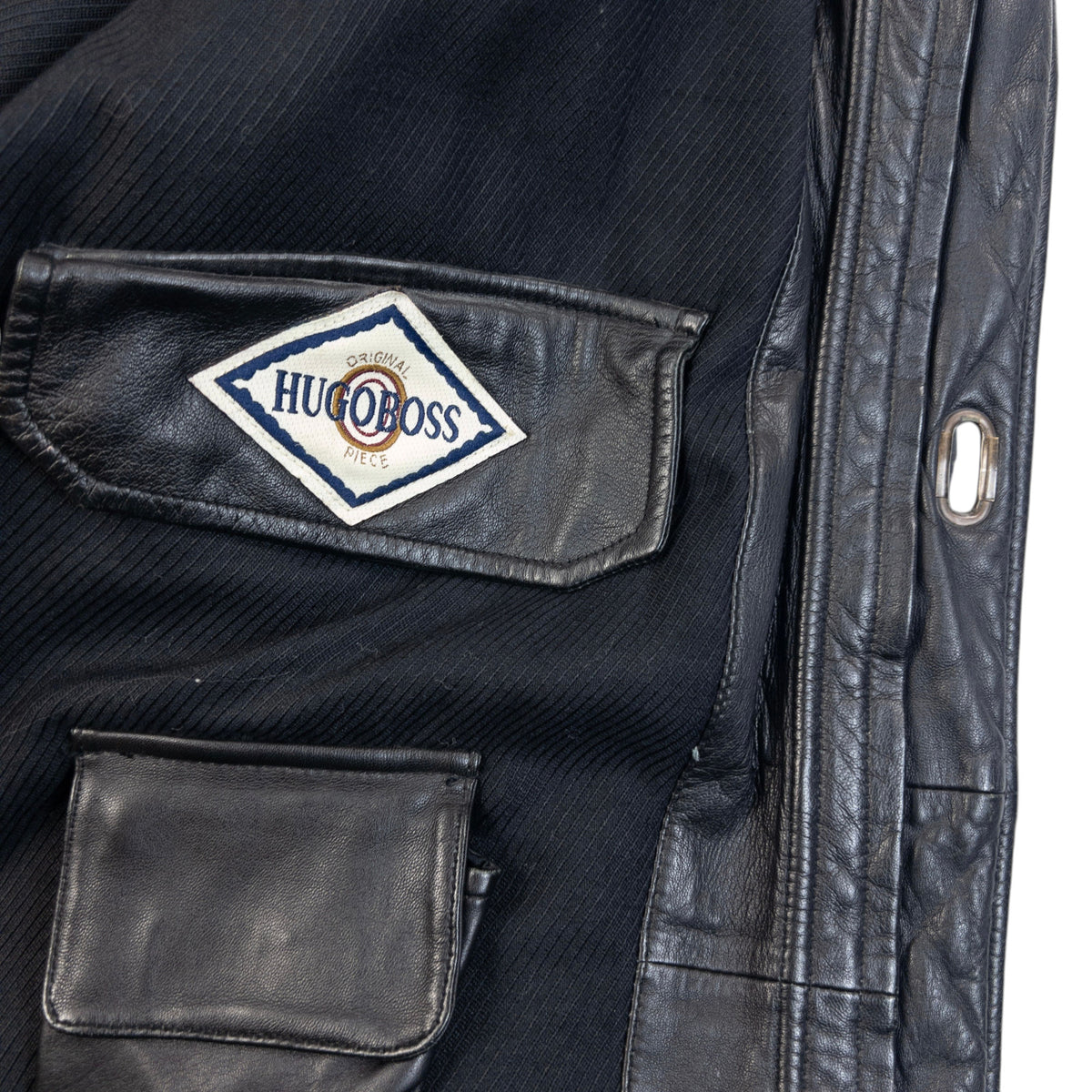 Vintage 90s Hugo Boss Zip Up Clasp Leather Jacket Size XXL