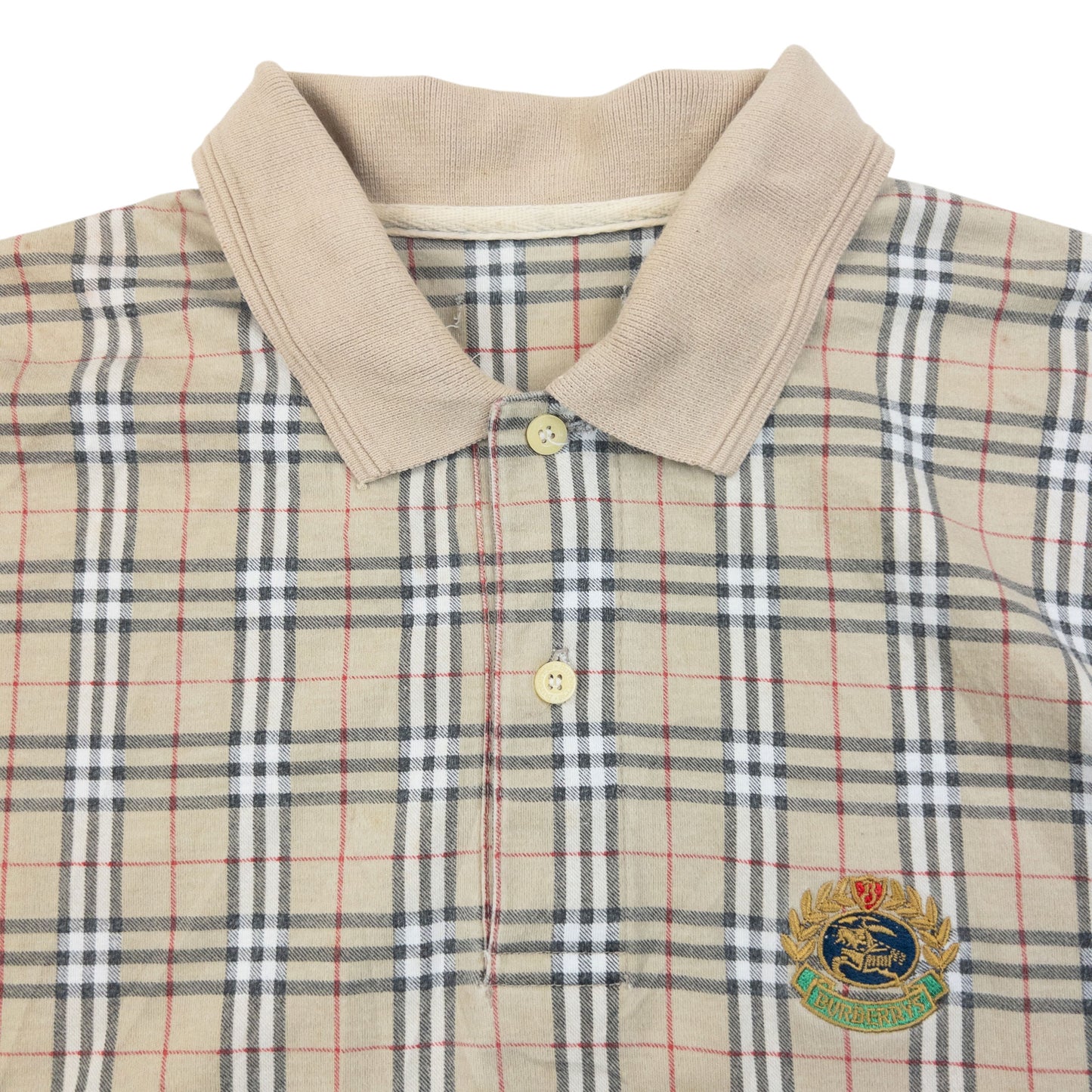 Vintage 90s Burberry Nova Check Long Sleeve Polo Shirt Size M