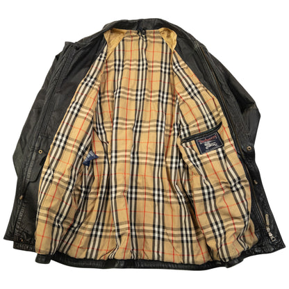 Vintage 90s Burberry Nova Check Lined Leather Jacket Size M