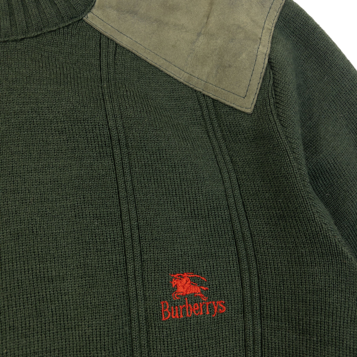 Vintage 90s Burberry Suede Patch Wool Jumper Size M