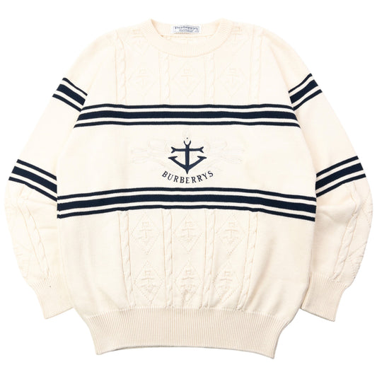 Vintage 90s Burberry Embroidered Anchor Knit Jumper Size M