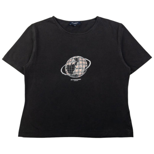 Vintage Burberry Nova Check Globe Cropped T Shirt Womens Size M