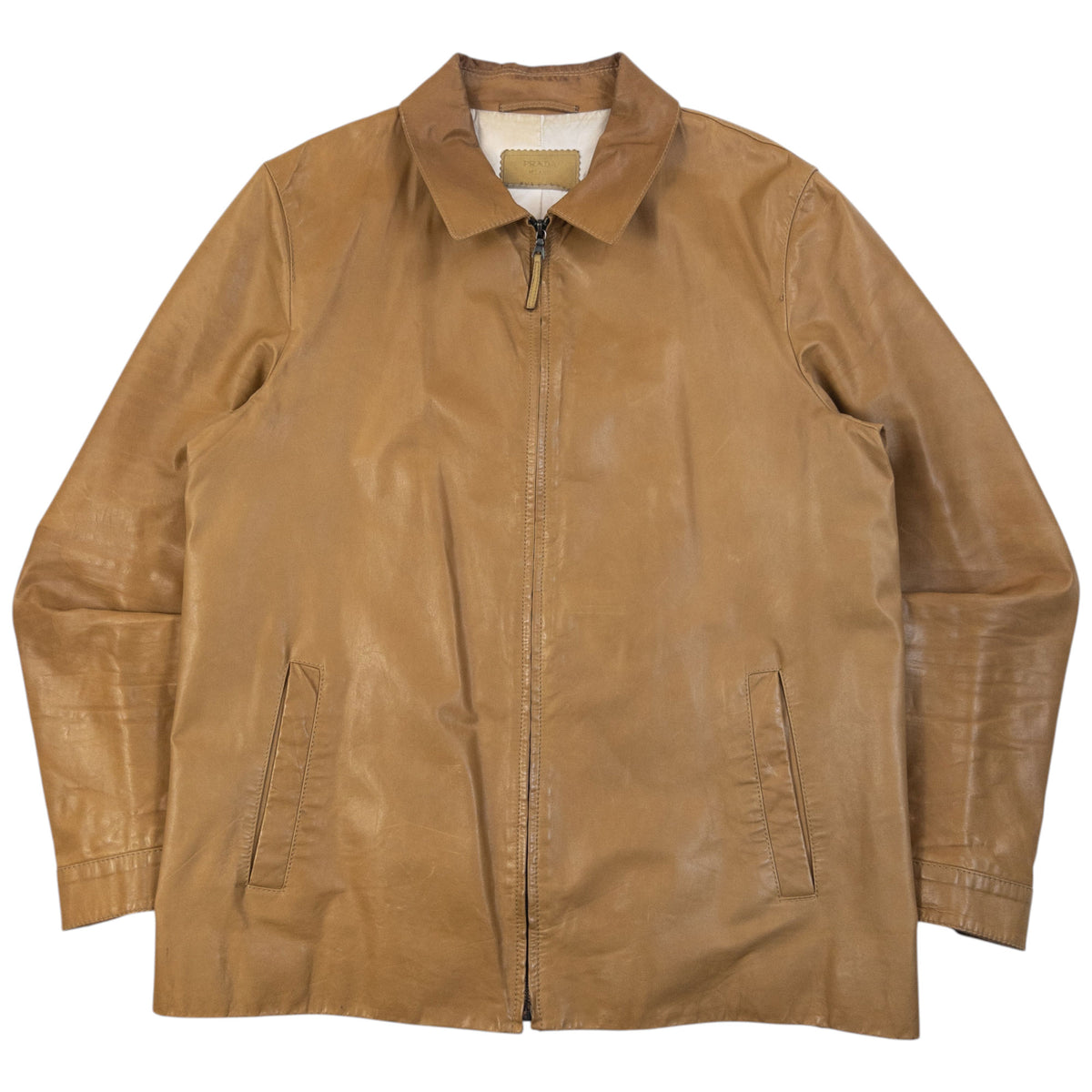 Vintage 2000s Prada Zip Up Leather Jacket in brown