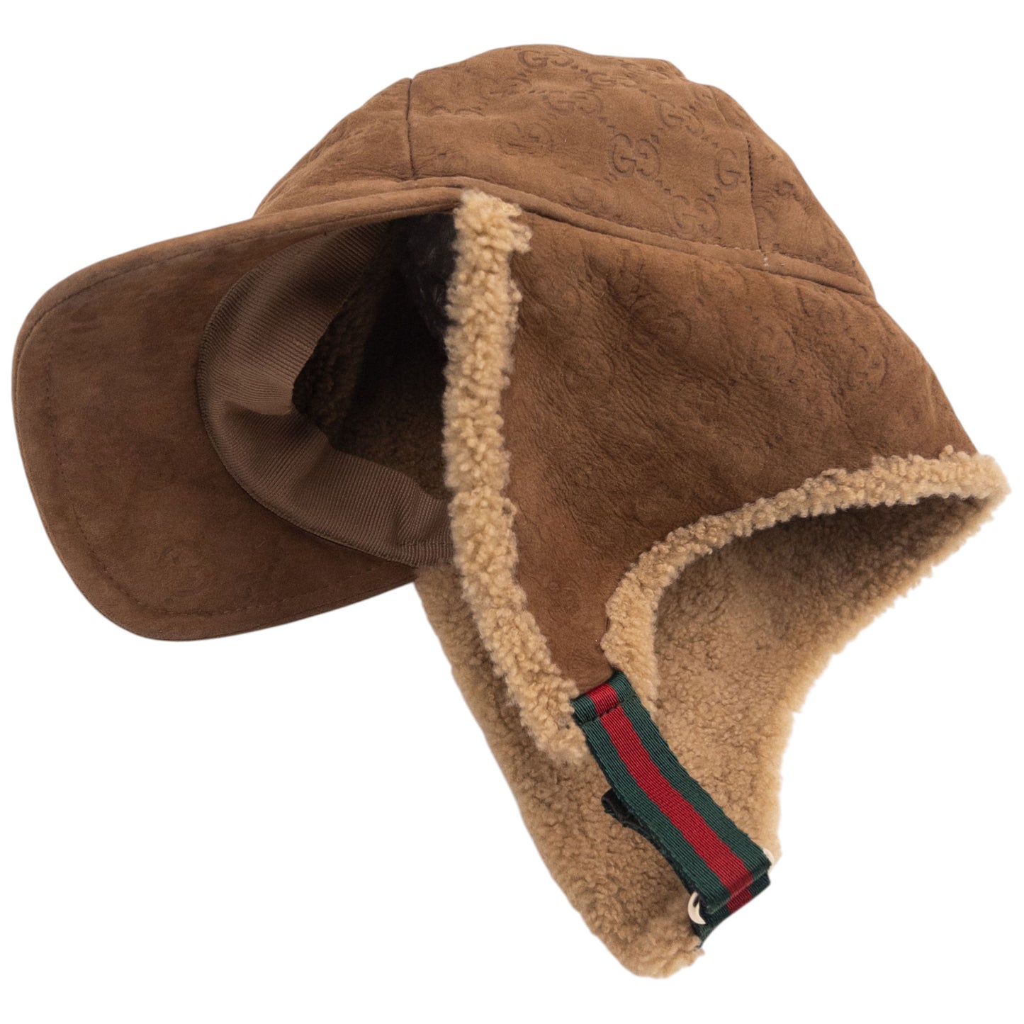 Vintage 2000s Gucci Fleece Lined Monogram Suede Trapper Hat Size L