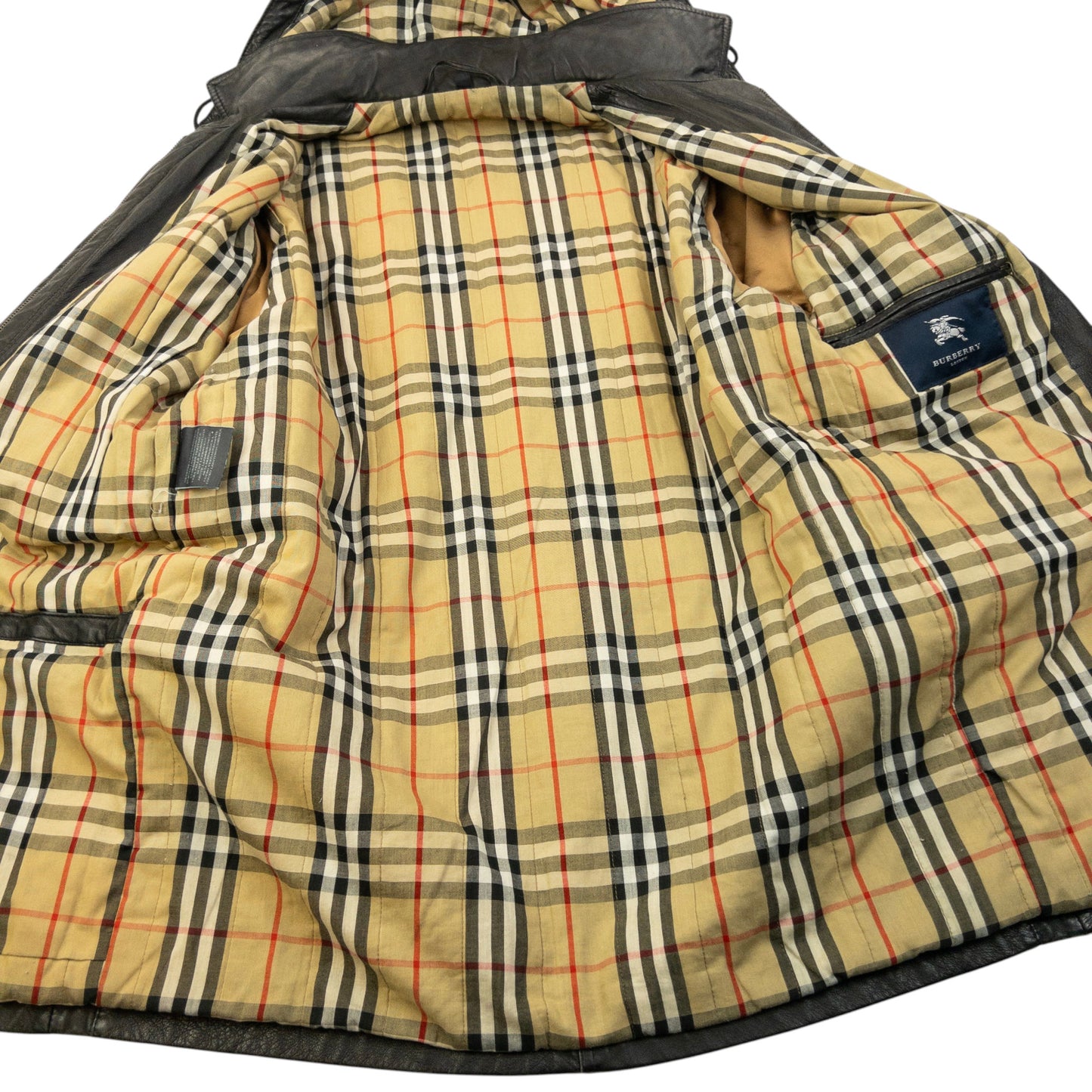 Vintage 2000s Burberry Nova Check Lined Leather Duffle Jacket Size M
