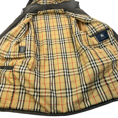 Vintage 2000s Burberry Nova Check Lined Leather Duffle Jacket Size M