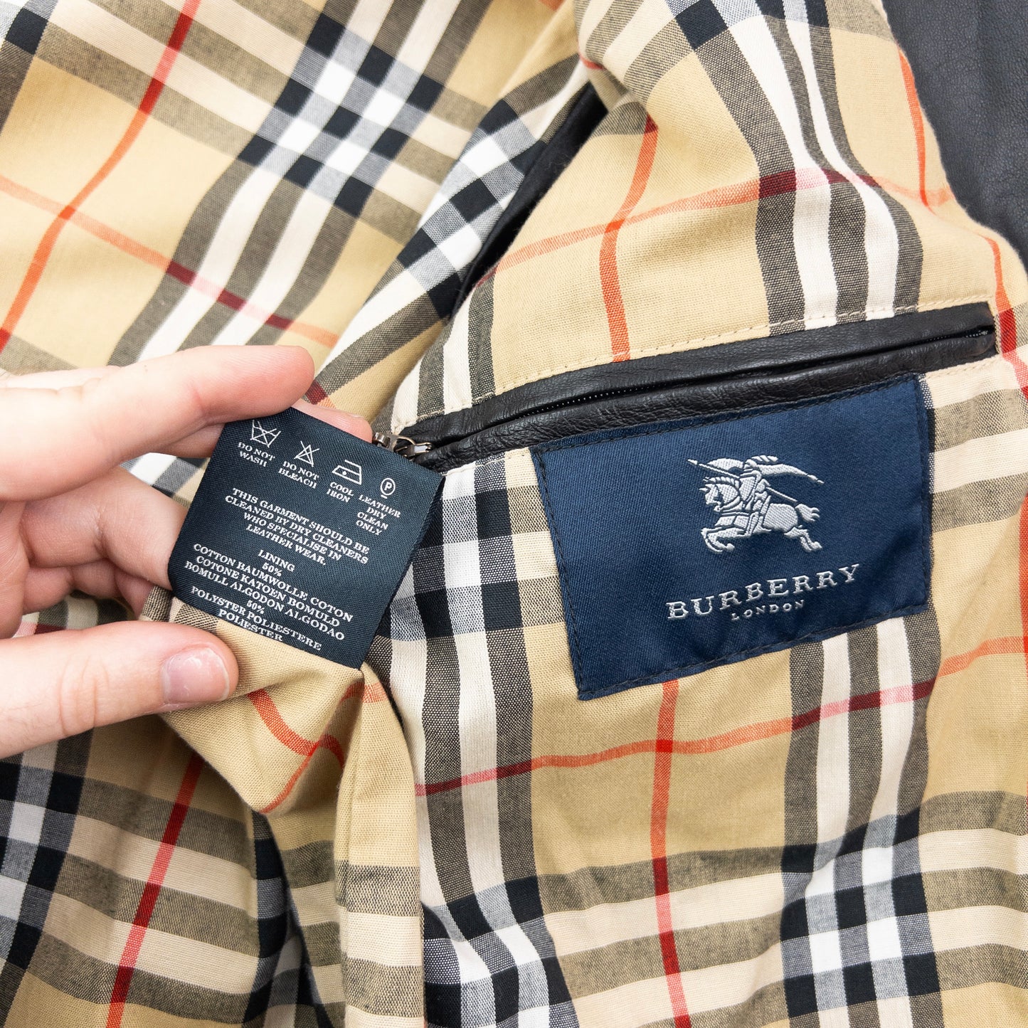 Vintage 2000s Burberry Nova Check Lined Leather Jacket Size XL