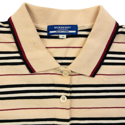 Vintage 2000s Burberry Blue Label Nova Stripe Polo Shirt Womens Size S