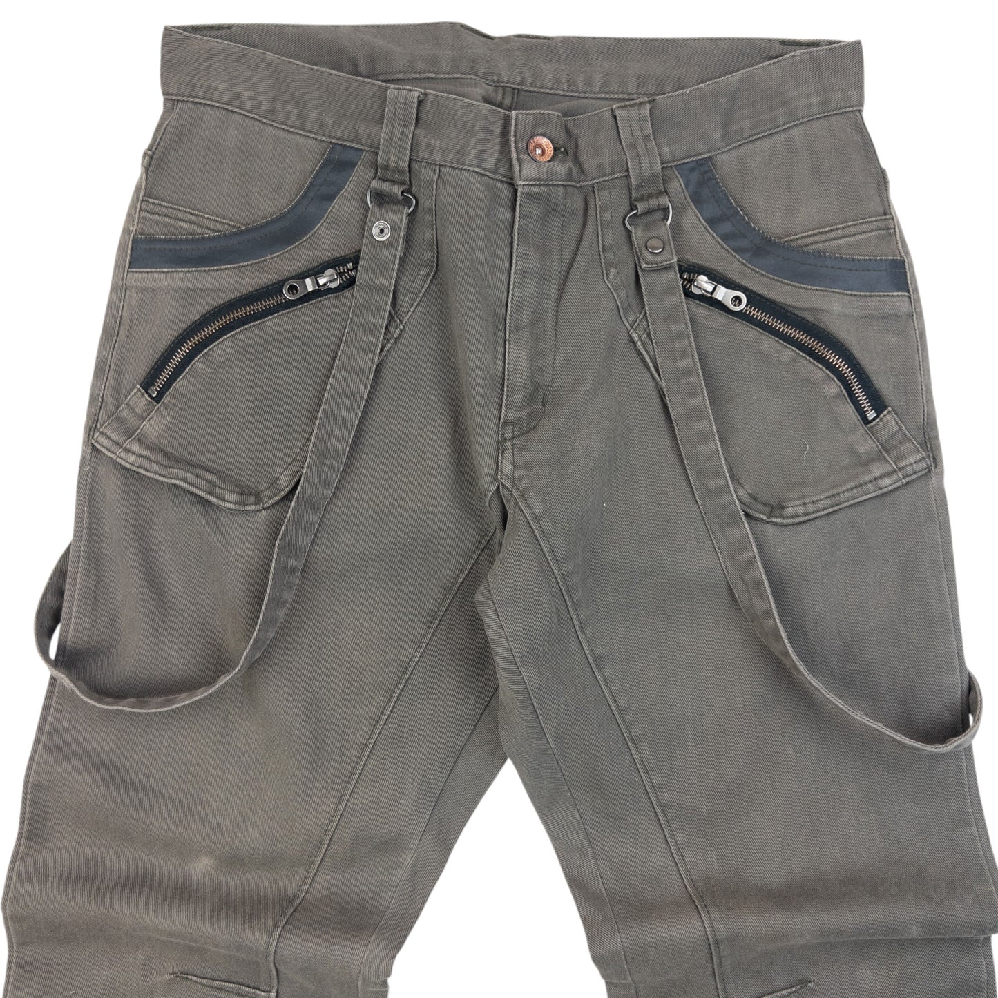 Vintage 2000s PPFM Curved Stacked Leg Denim Jeans With Suspenders Size W32