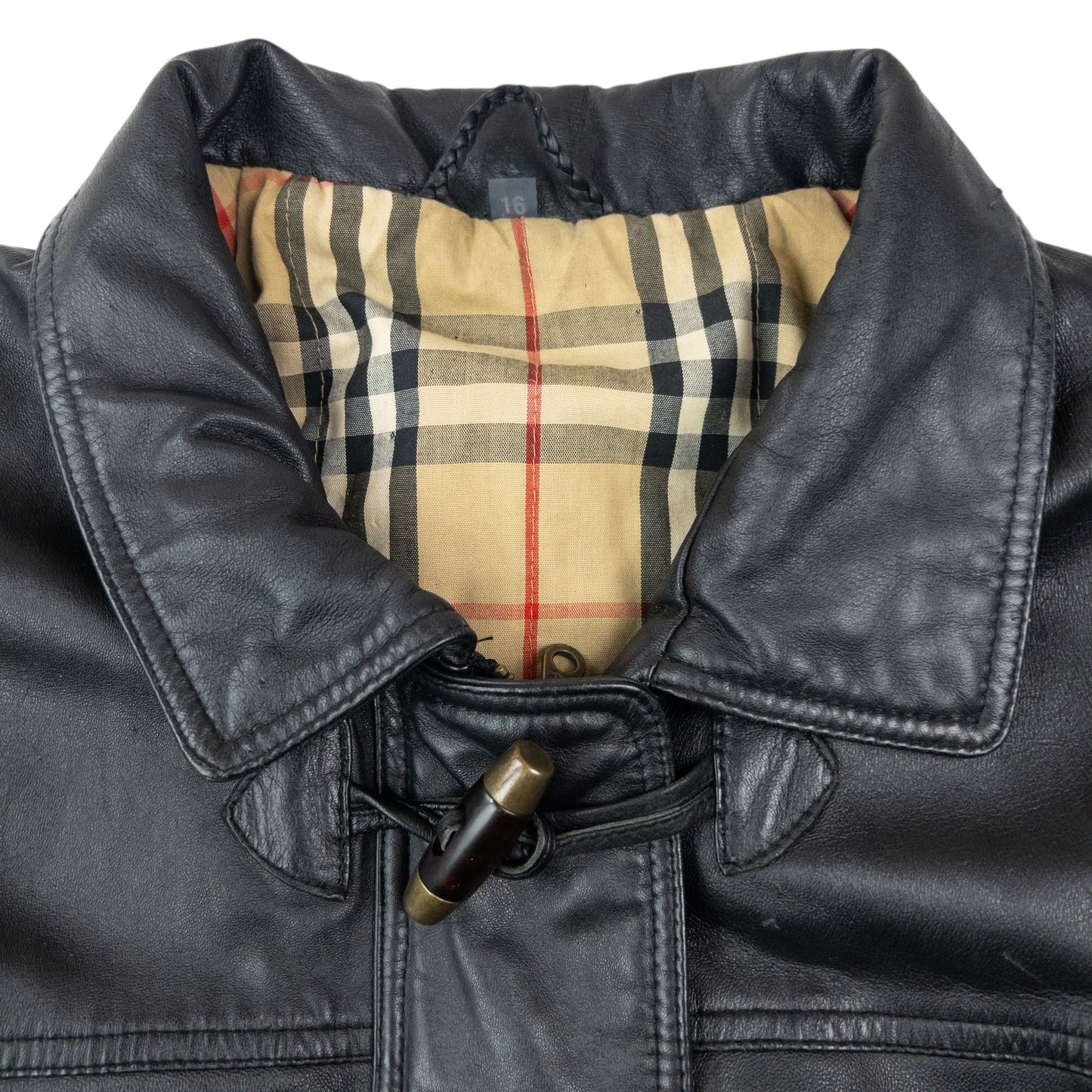 Vintage 2000s Burberry Nova Check Lined Leather Duffle Jacket Size XL