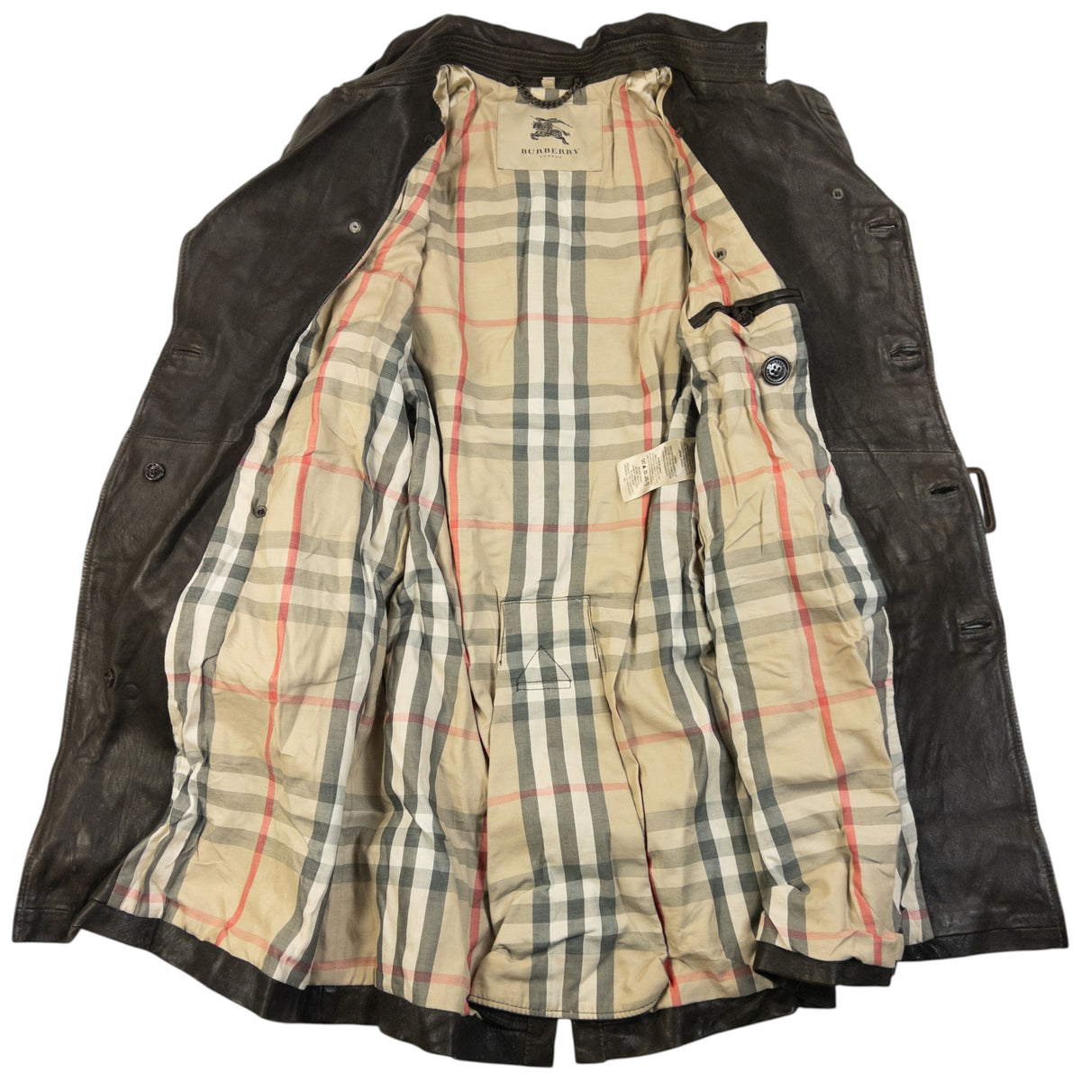 Vintage Burberry Nova Check Lined Belt Waist Leather Trench Jacket Size M