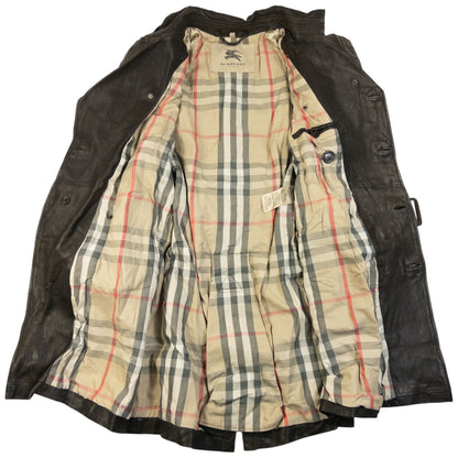 Vintage Burberry Nova Check Lined Belt Waist Leather Trench Jacket Size M