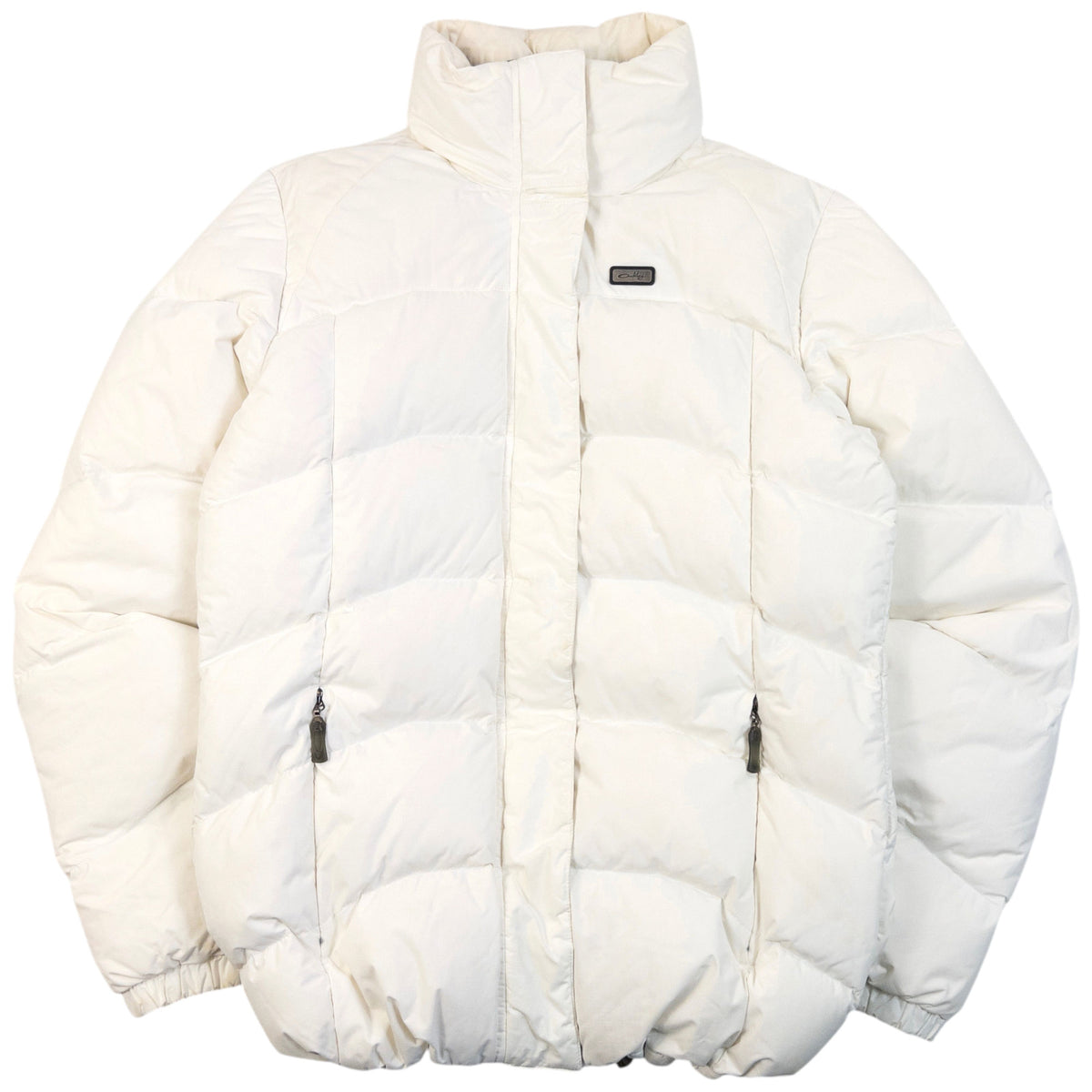 Vintage 2000s Oakley Zip Up Puffer Jacket in white (polyester), padded puffer coat style