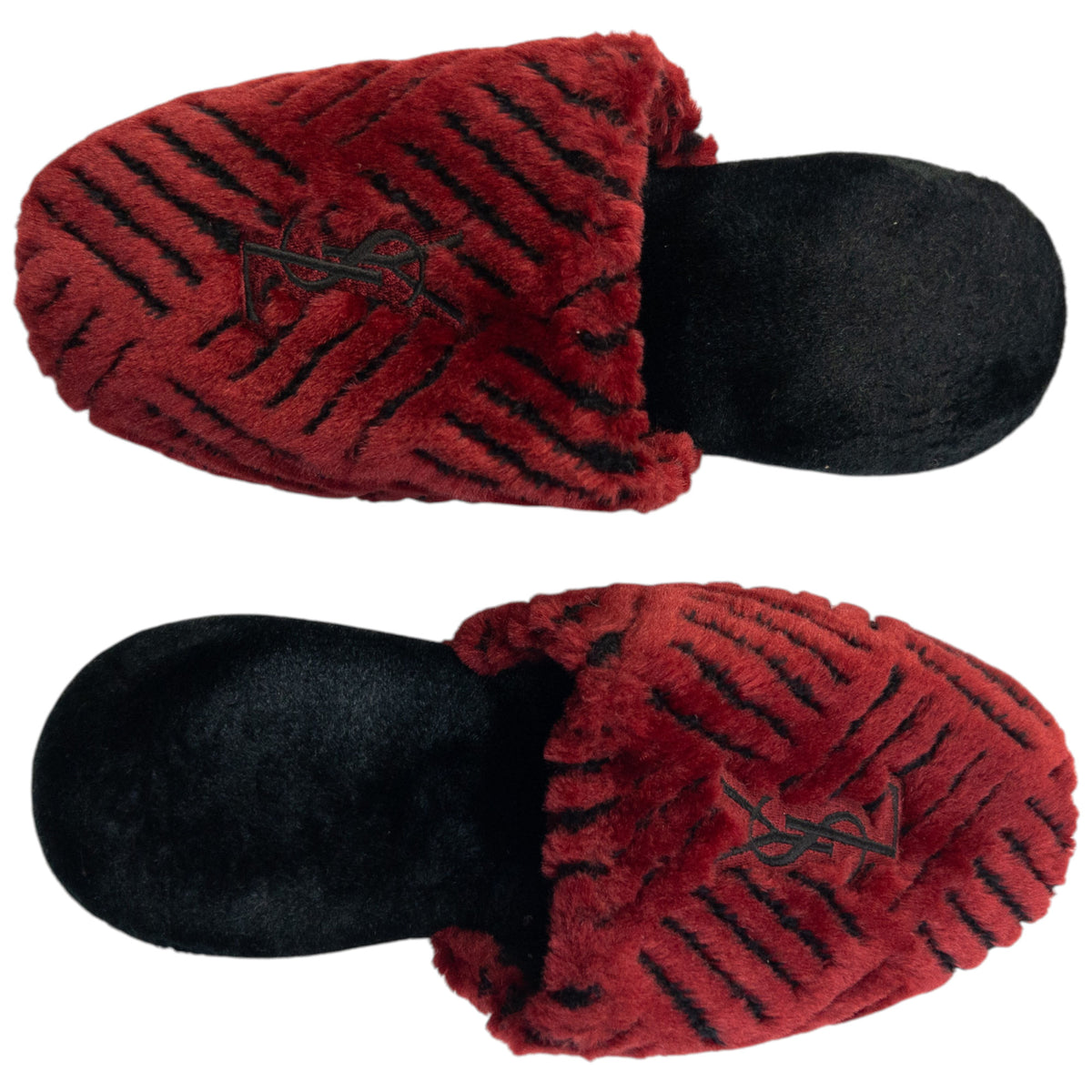 Vintage 80s YSL Yves Saint Laurent Embroidered Fur Slippers Womens Size 6