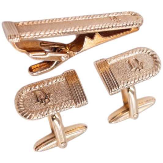 Vintage Dior Embossed Cufflinks & Tie Clip Set