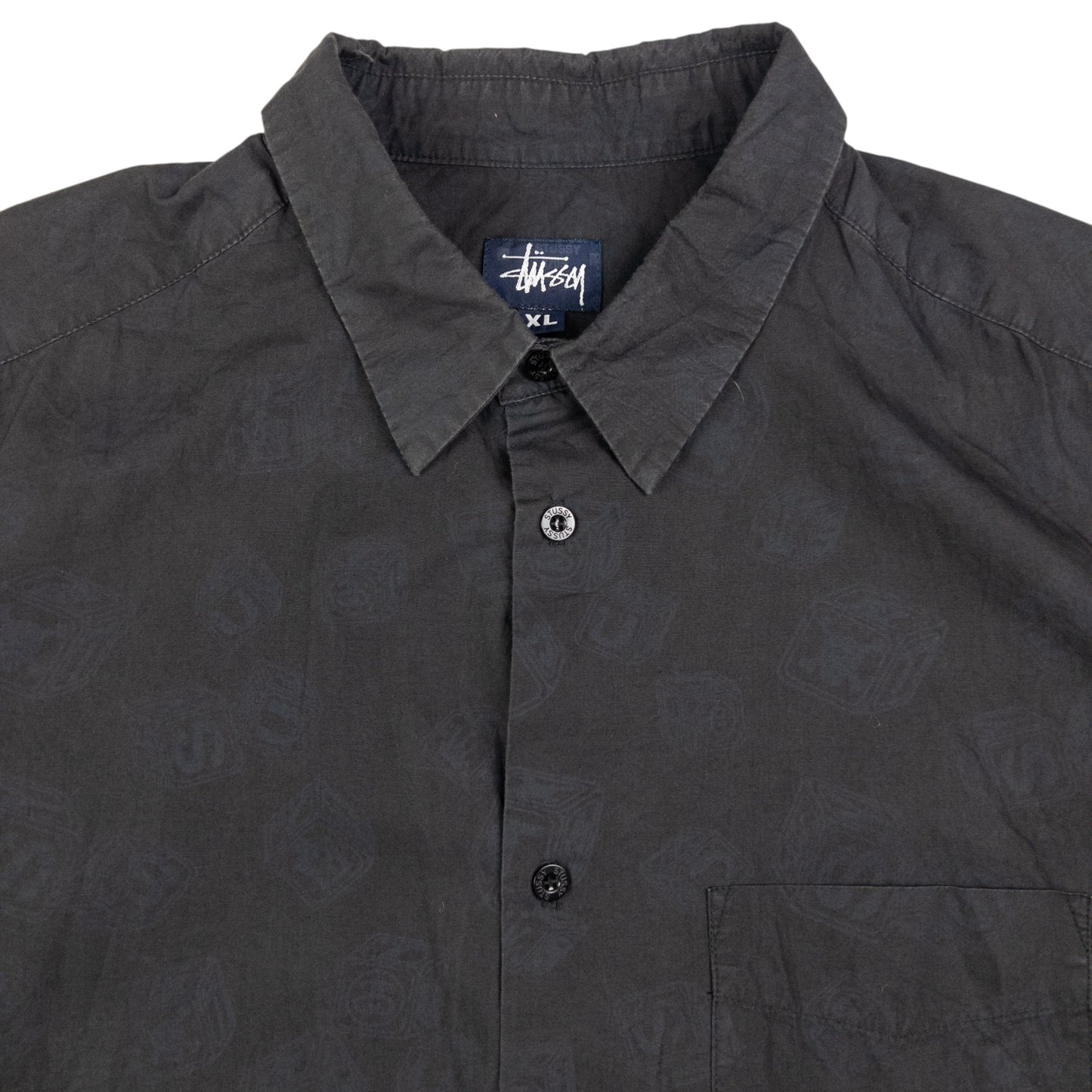 Vintage Stussy Dice Print Short Sleeve Button Up Shirt Size XL