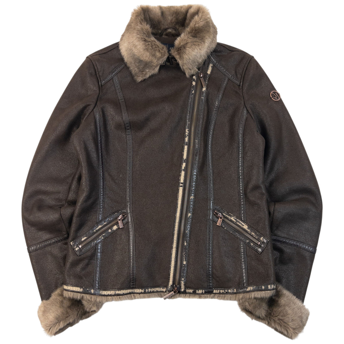 Vintage 2000s Armani Jeans Fur Lined Suede Jacket Womens Size S